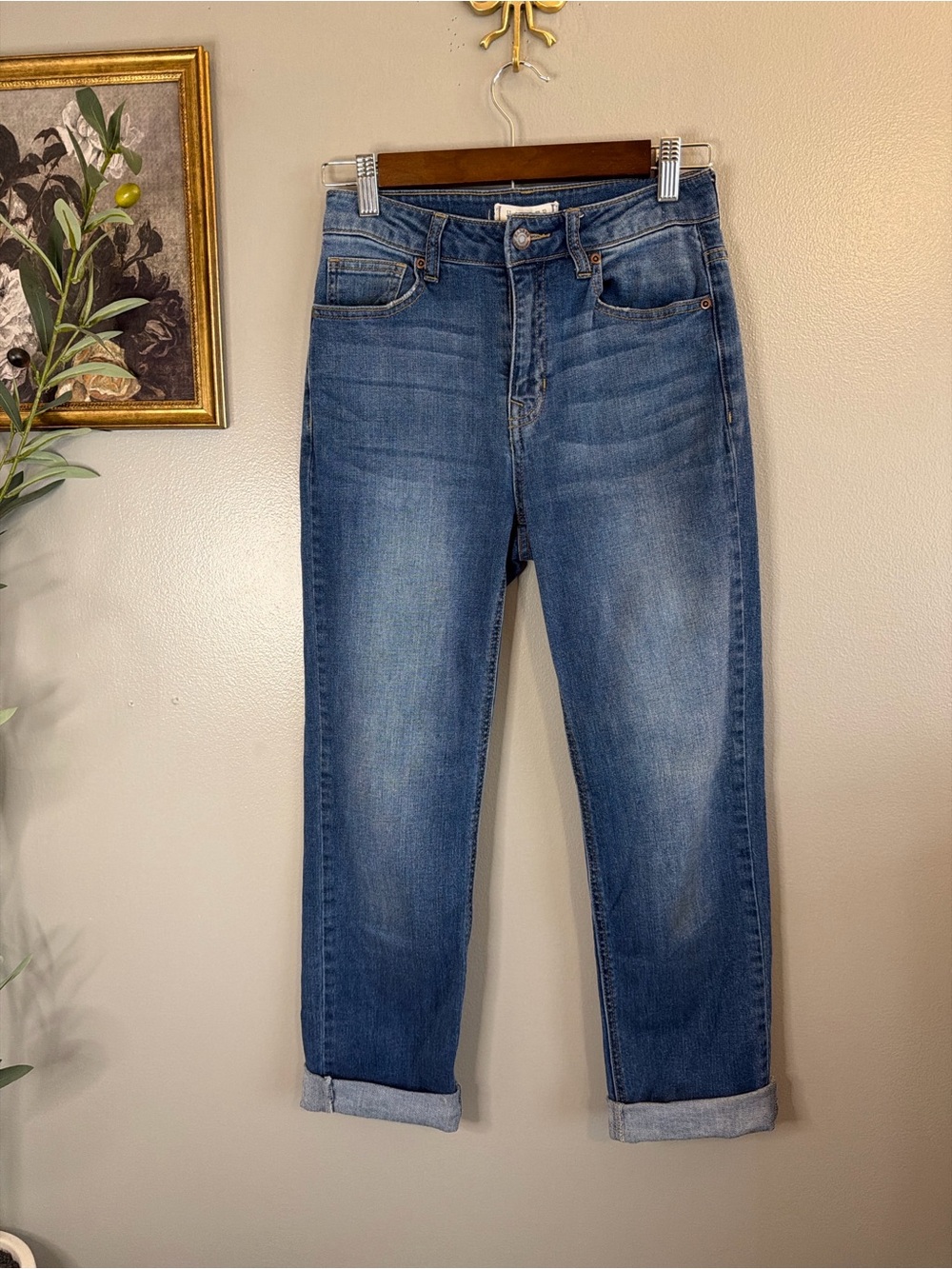 Harper Heritage High Rise Straight Jeans Size 26 Cuffed Cropped Medium Wash - Picture 2 of 7